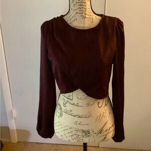 NWT Le Lis Deep Wine Red Cropped Silky Blouse Size S